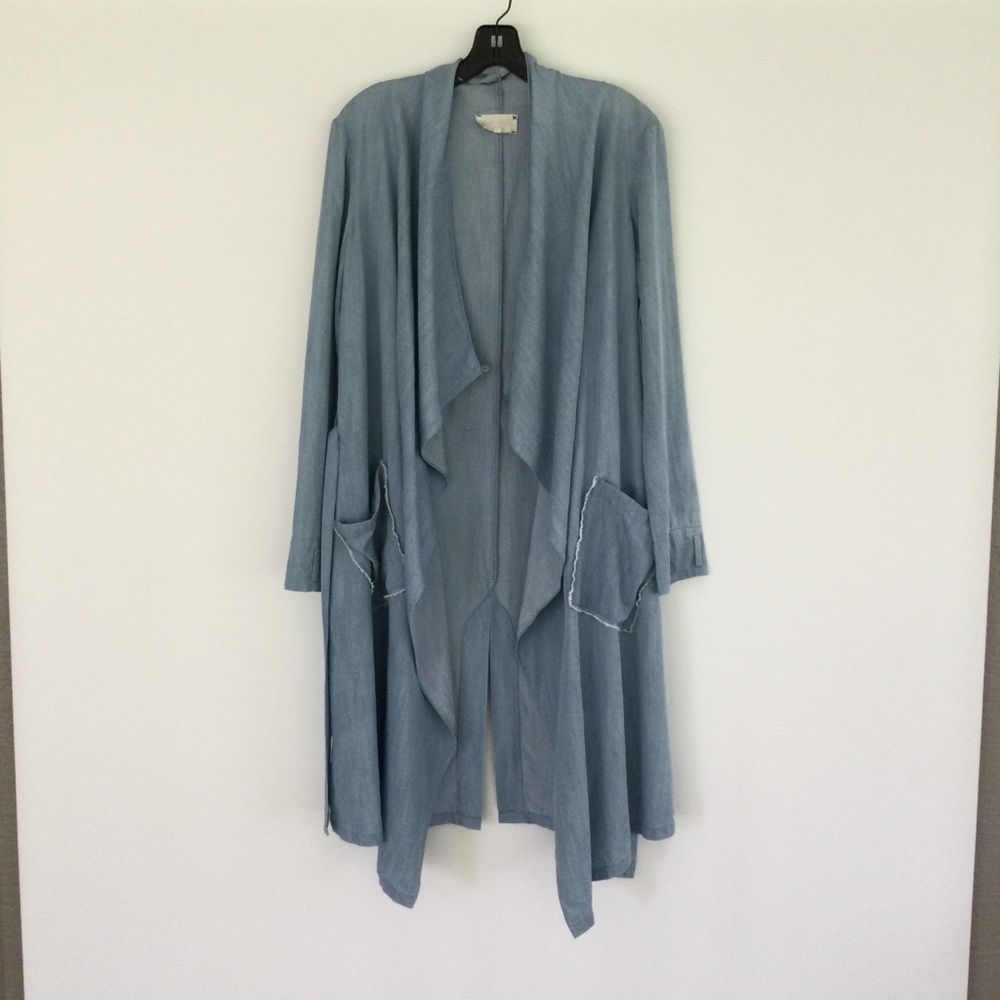 Laura Siegel Tencel Drape Self Tie Trench Jacket Color Blue Size S #T12